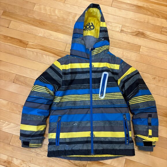 686 infiDry Jacket Waterproof Thermal Boy's Youth Medium Blue Grey Snowboard Ski - Picture 1 of 13